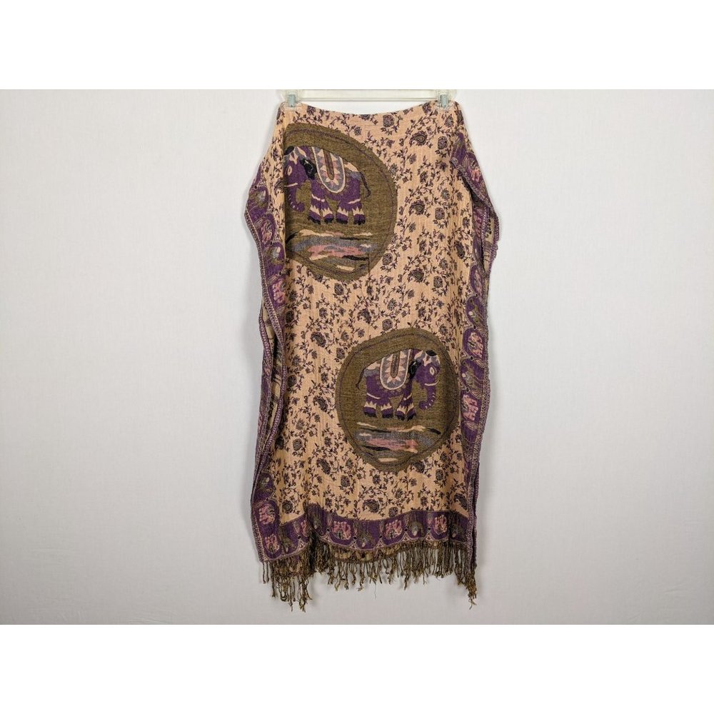 100% Pure Original KASHMIRI Shawl elephant camel floral 74" x 27"